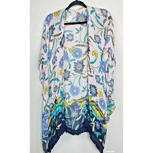 Rebecca Minkoff  Womens One Size Pink Floral Wrap Shawl Moroccan Boho Fringe